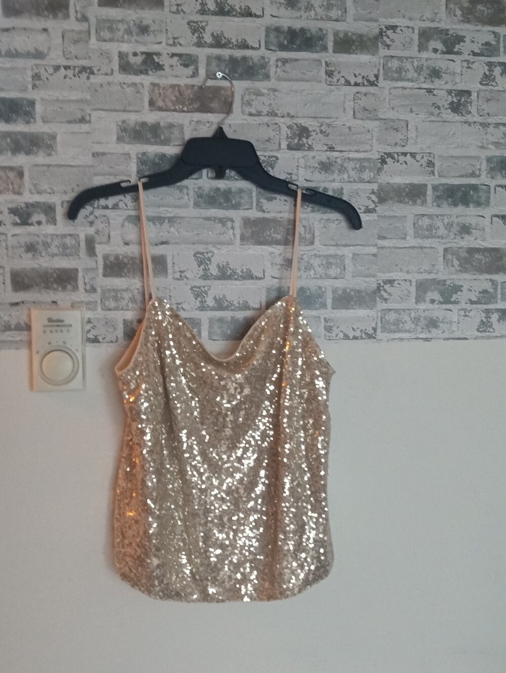 Sequin Cowl Neck Tank Top in Gold by